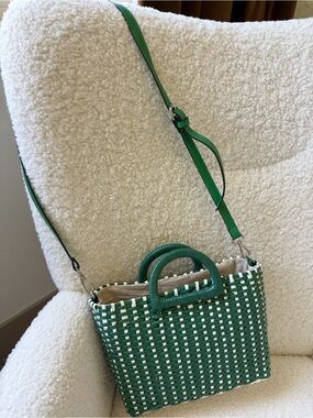 ZARA Green Woven Crossbody Tote Bag - Stylish Everyday Carry